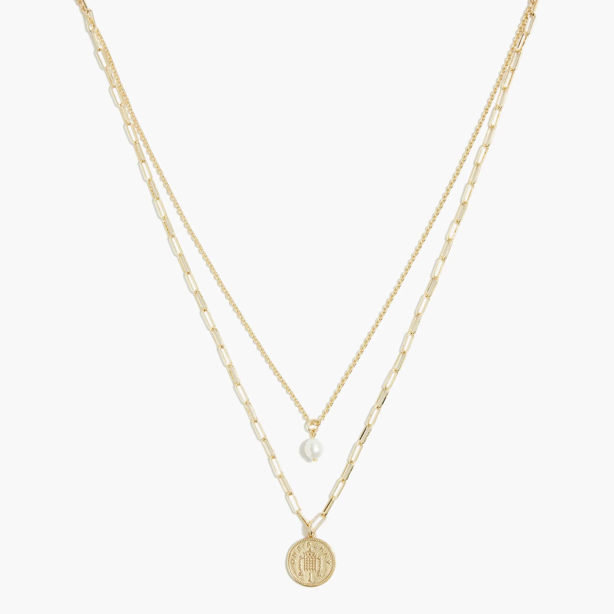 Layering necklace with pearl and coin pendant | J.Crew Factory
