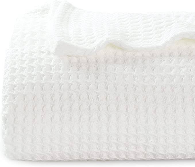 Bedsure 100% Cotton Blankets King Size - White 405GSM Waffle Weave Soft Lightweight Thermal King ... | Amazon (US)