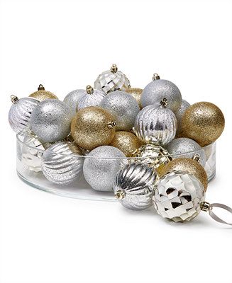 Holiday Lane Shimmer and Light Set of 32 Shatterproof Gold-Tone & Silver-Tone Ball Ornaments, Cre... | Macys (US)