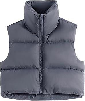 Fuinloth Women's Padded Vest, High Stand Collar Lightweight Zip Crop Puffer Gilet | Amazon (US)