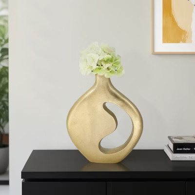 Modern Metal and Aluminum Vase with Abstract Cutout Design - Sleek Contemporary Decorative Accent for Living Room, Bedroom, and Office Decor | Target