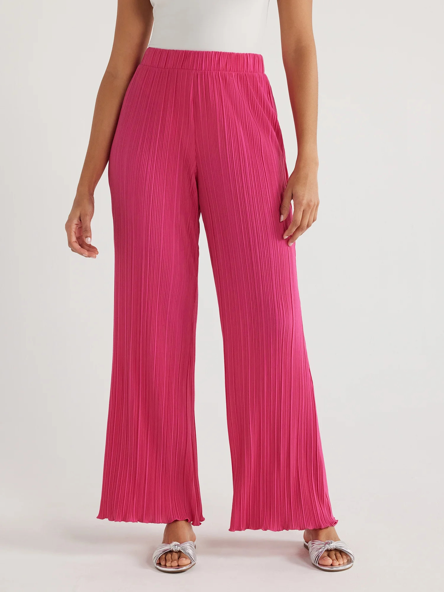 Scoop Women’s Crinkle Knit Wide Leg Pants, Sizes XS to XXL | Walmart (US)