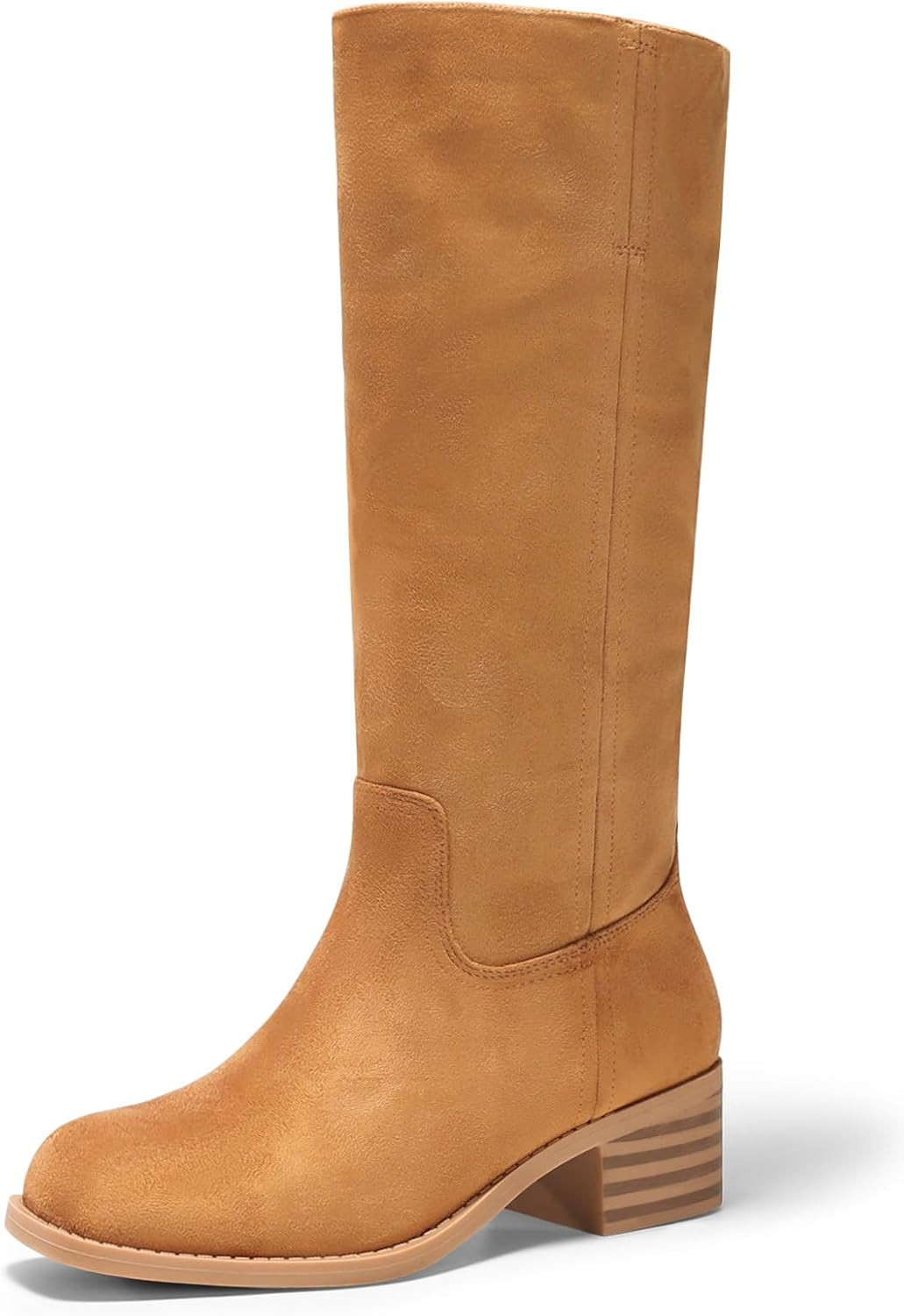 Coutgo Women's Knee High Boots Square Toe Chunky Block Heel Tall Boots Comfortable Low Heel Shoes | Amazon (US)