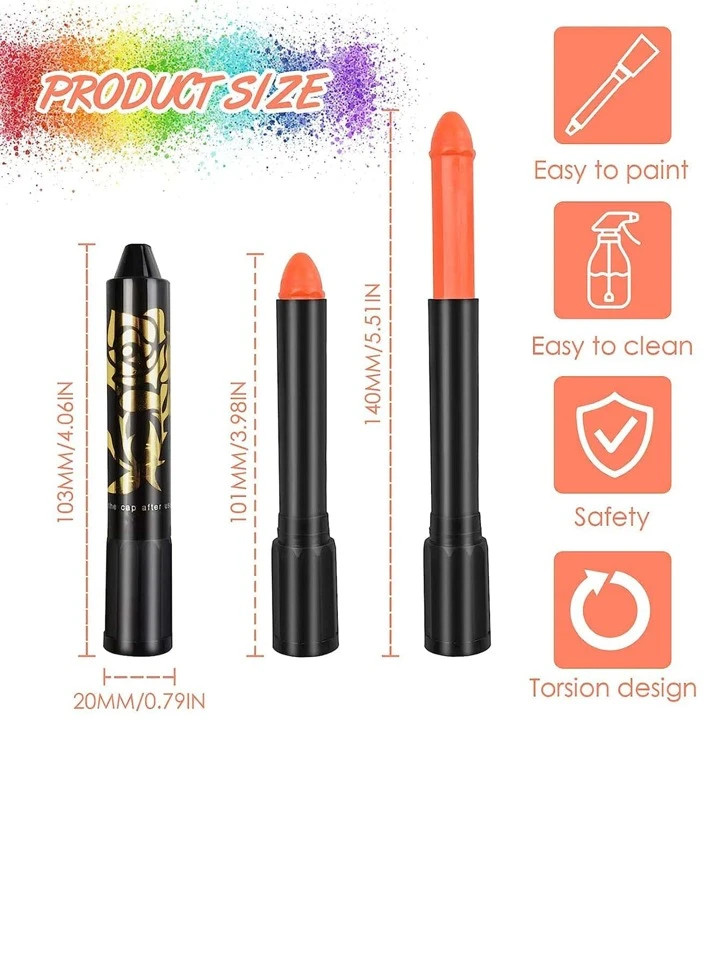 12 Peças Brilho Em Preto Luz Cara & Corpo Pintar , Uv Néon Brilho Fluorescente Cara Pintar Giz ... | SHEIN