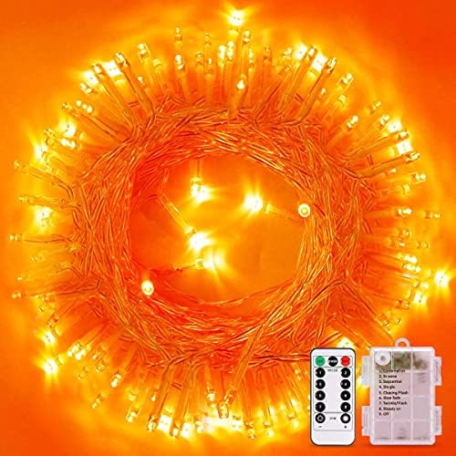 JMEXSUSS 33ft 100 LED Battery Operated Halloween Lights, Orange Halloween Outdoor Lights with Rem... | Amazon (US)