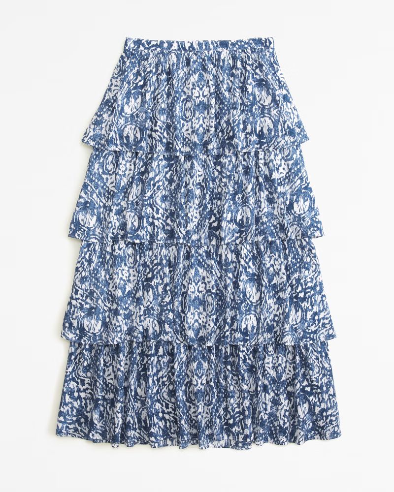 Linen-Blend Tiered Maxi Skirt | Abercrombie & Fitch (US)
