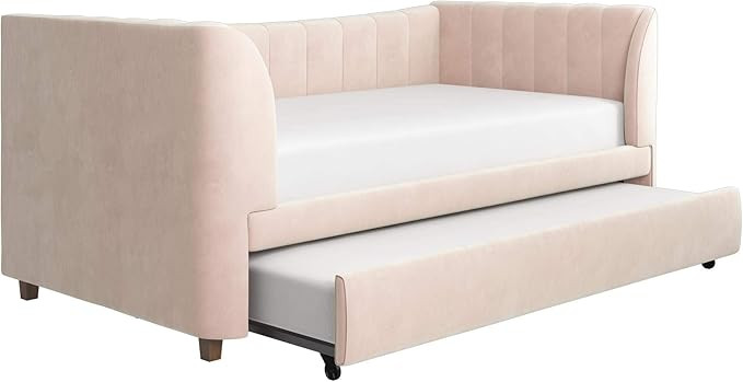Little Seeds Valentina Kids Upholstered Daybed with Trundle Bed, Twin, Pink | Amazon (US)