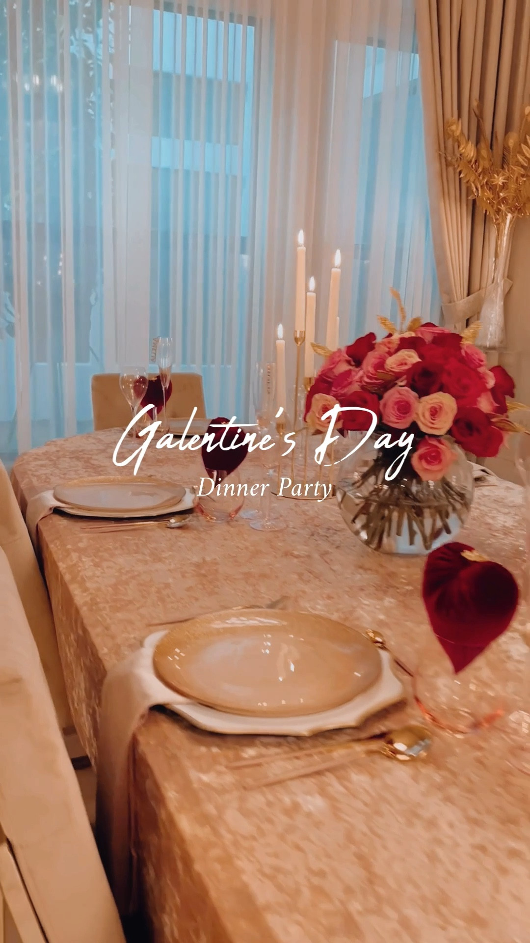 Welcome to my Galentine’s dinner party! This tablescape is a triumph of different hues of pink and deep red, with different precious textures dancing together. I also added glitter and gold because I can’t live without either of those, lol! I love it because it’s romantic and fun. Instead of the place cards, I used customized acrylic wine charms…they are lovely! And the handmade velvet hearts are cute and elegant. I like mixing designer pieces with artisanal, one-of-a-kind ones to create something special and unique every time. Do you celebrate Galentine’s day? Send me your pictures! ❤️

#LTKSeasonal #LTKhome