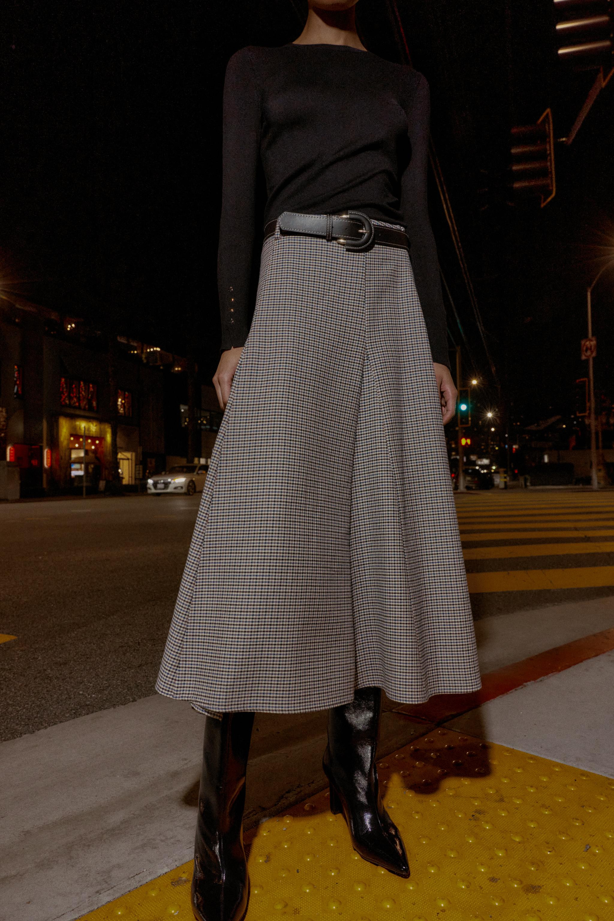 CHECKED MIDI SKIRT WITH BELT | Zara UK