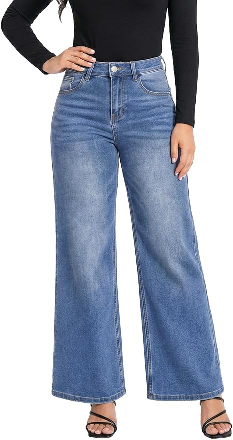 ONESO Wide Leg Jeans for Women High Waisted Stretchy Baggy Denim Pants | BBL Jeans Women Trendy, ... | Amazon (US)