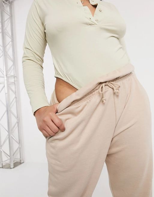 Missguided Plus paperbag waist sweatpants in beige | ASOS (Global)