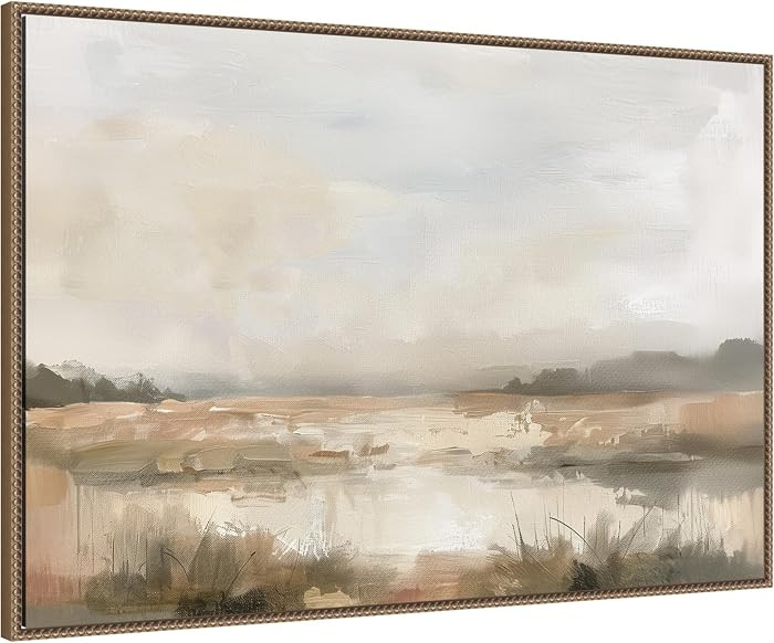 Kate and Laurel Framed Canvas Wall Art Print Neutral Abstract Landscape by The Creative Bunch Studio, 41 x 28 Sylvie Beaded Dark Gold Frame, Modern Contemporary, Landscape Art for Wall Decor | Amazon (US)