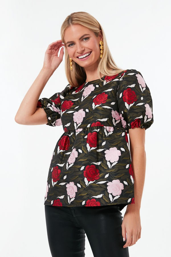 Black Multi Rose Garden Brocade Top | Tuckernuck (US)