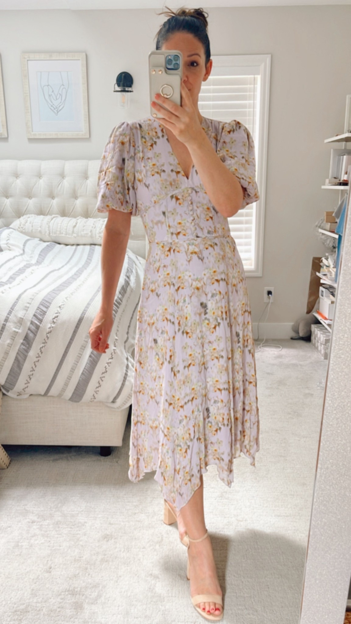 Whimsical and flirty spring wedding guest or party dress. Flowy & fun to walk in! 

#springdress #weddingguest #floraldress #mididress #whimsical #flowy 

#LTKSeasonal #LTKWedding #LTKOver40