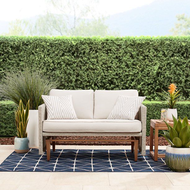 Better Homes & Gardens Davenport Outdoor Loveseat Glider Bench, White and Gray | Walmart (US)