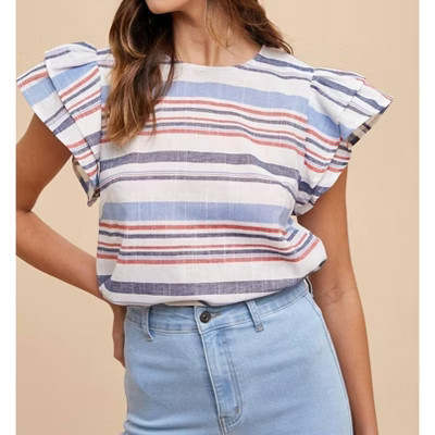 Women's Stripe Ruffle Sleeve Top - AnnieWear S | Target