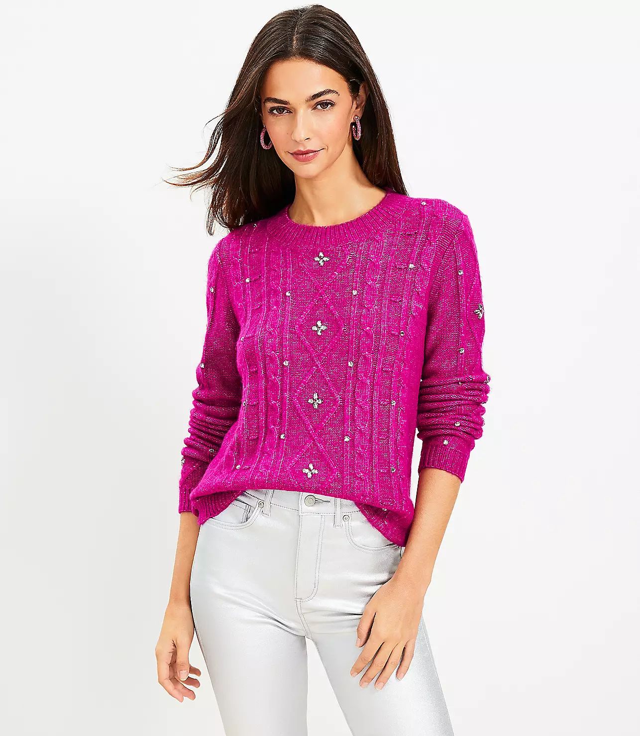 Sparkle Cable Sweater | LOFT