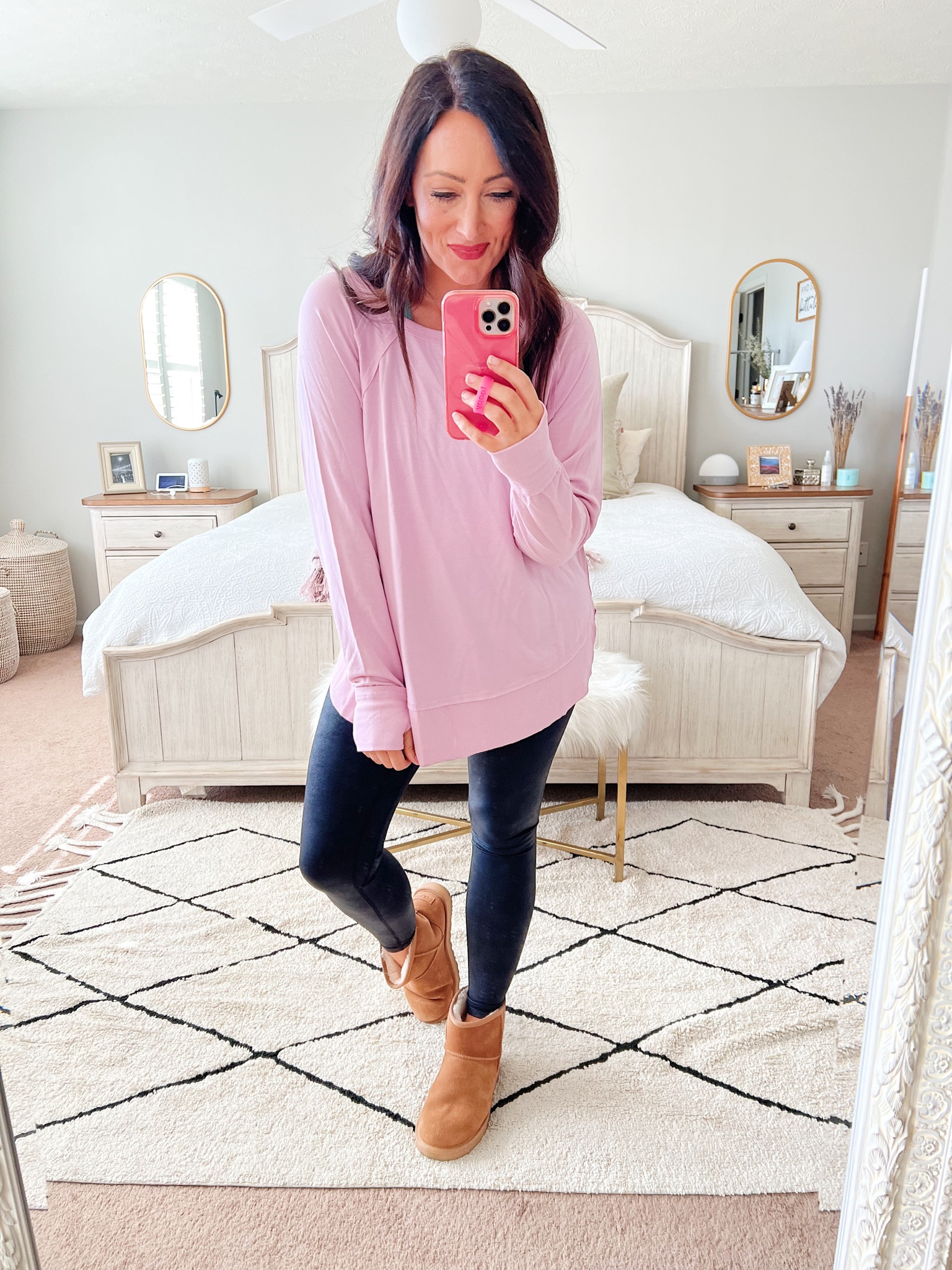 • medium top
• medium leggings 
• Uggs true to size 