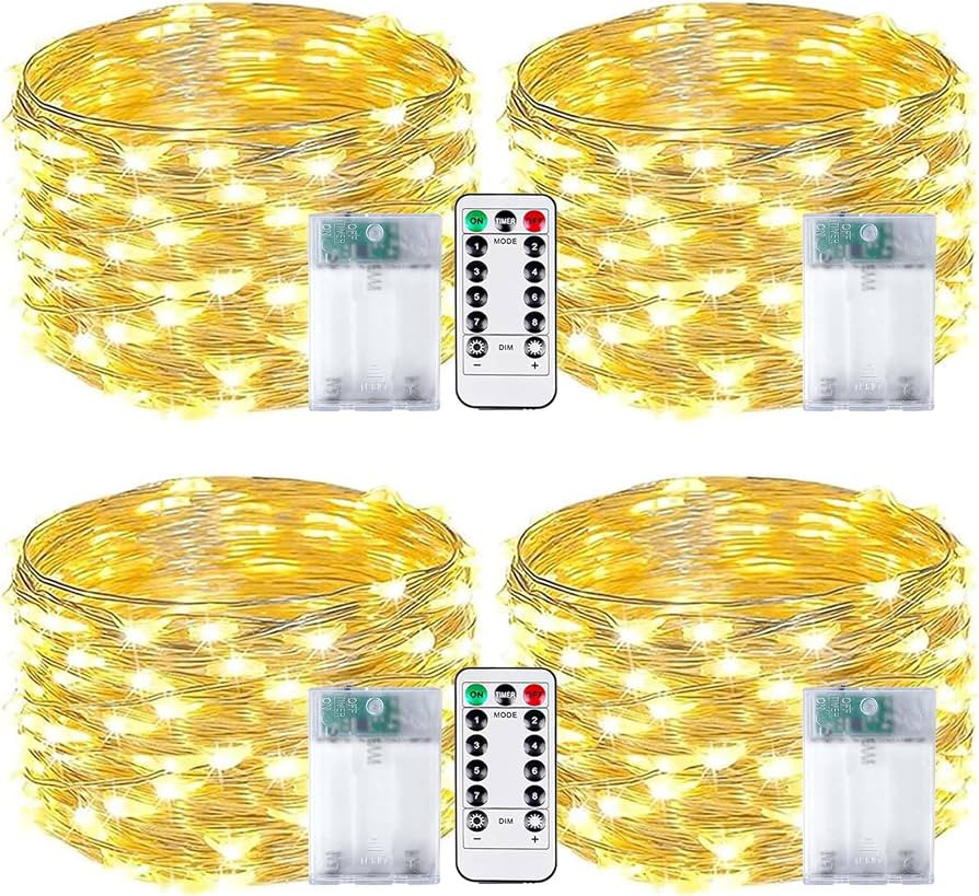 4-Pack 50 LED Fairy Lights Battery Operated with Remote Control Timer, 16 FT 50 LED String Lights... | Amazon (US)