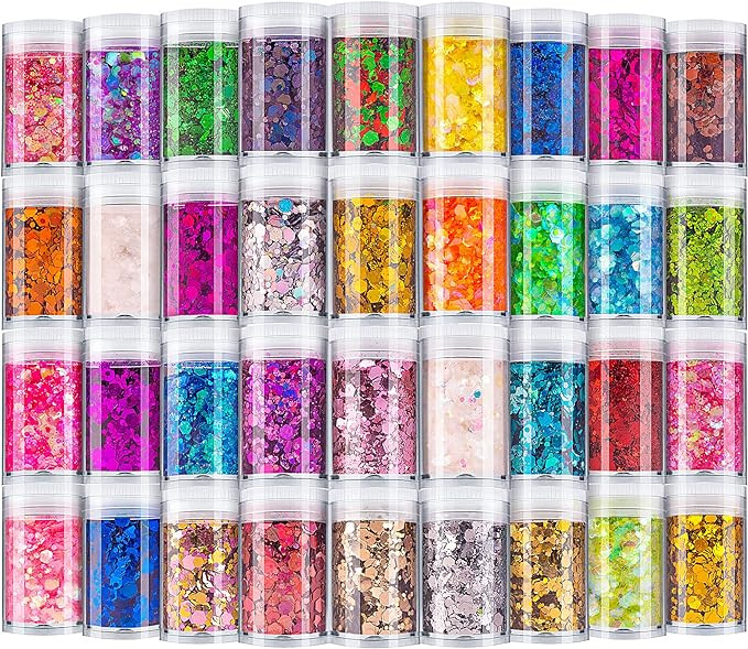 Holographic Chunky Glitter, Set of 36 Colors Craft Glitter Sparkle Sequins, Cosmetic Glitter Flak... | Amazon (US)