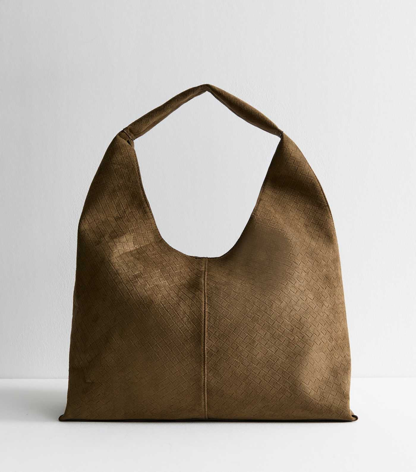 Dark Khaki Faux Suede Woven Effect Slouch Shoulder Bag | New Look | New Look (UK)