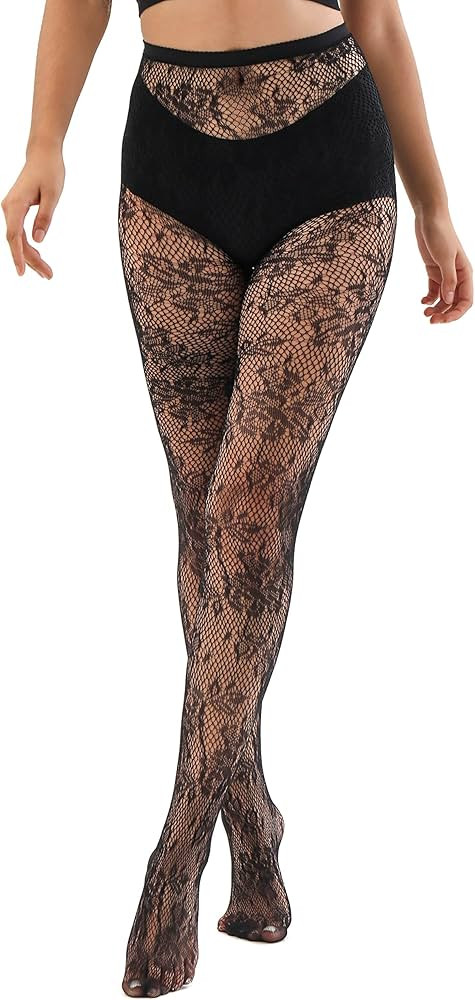 EVERSWE High Waist Fishnet Tights Thigh High Stockings Suspender Pantyhose | Amazon (US)