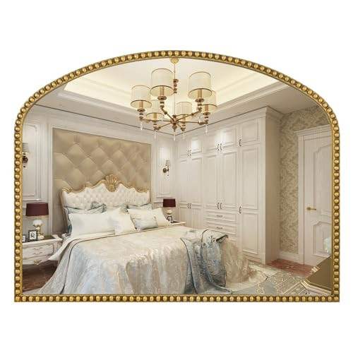 Fobule 28"x36" Large Arch Wall Mirror, Decorative Beaded Frame Hanging Vanity Mirror for Dresser, Bathroom, Entryway, Bedroom, Mantel, Antique Gold | Amazon (US)
