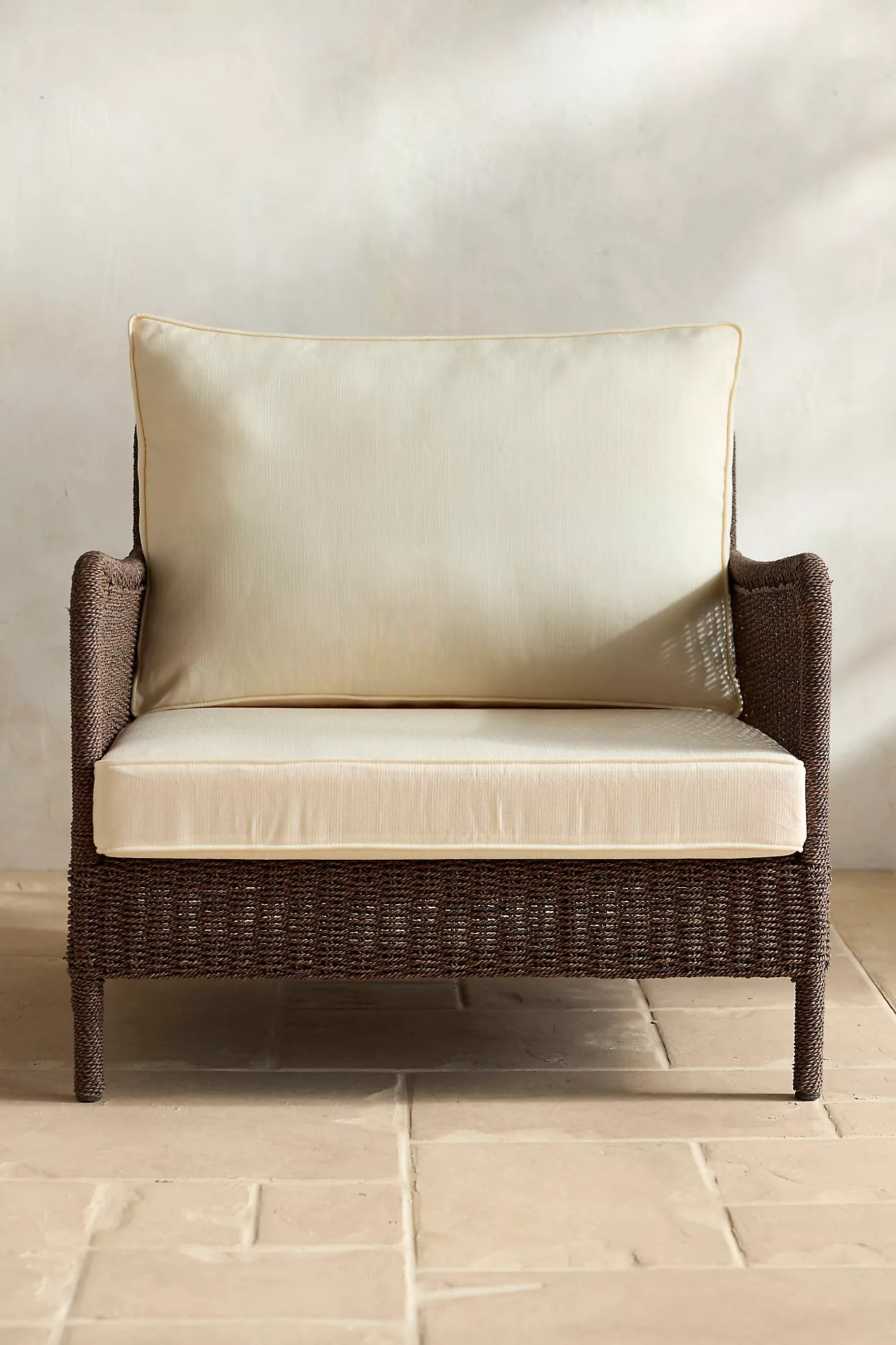 Harbor All Weather Wicker Lounge Chair, White Cushions | Anthropologie (US)