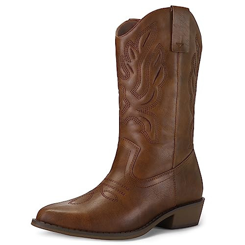 mysoft Cowboy Boots For Women - Western Cowgirl Boots Mid Calf Chunky Heel Booties Pointed Toe Co... | Amazon (US)
