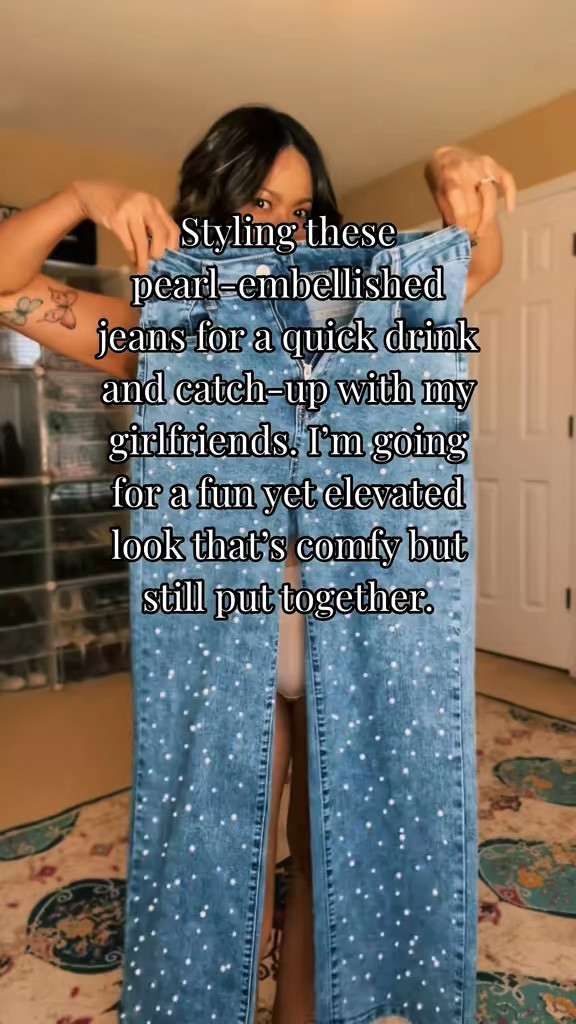 Pearl embellished jeans 