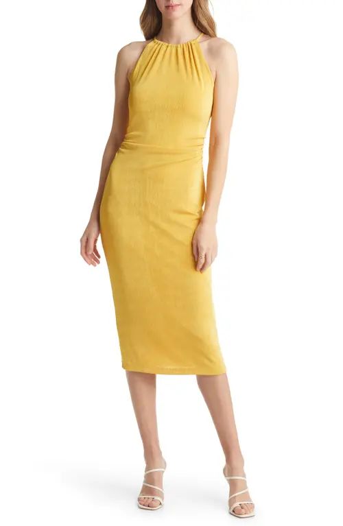 VICI Collection Halter Neck Ruched Cutout Midi Dress in Yellow at Nordstrom, Size Small | Nordstrom