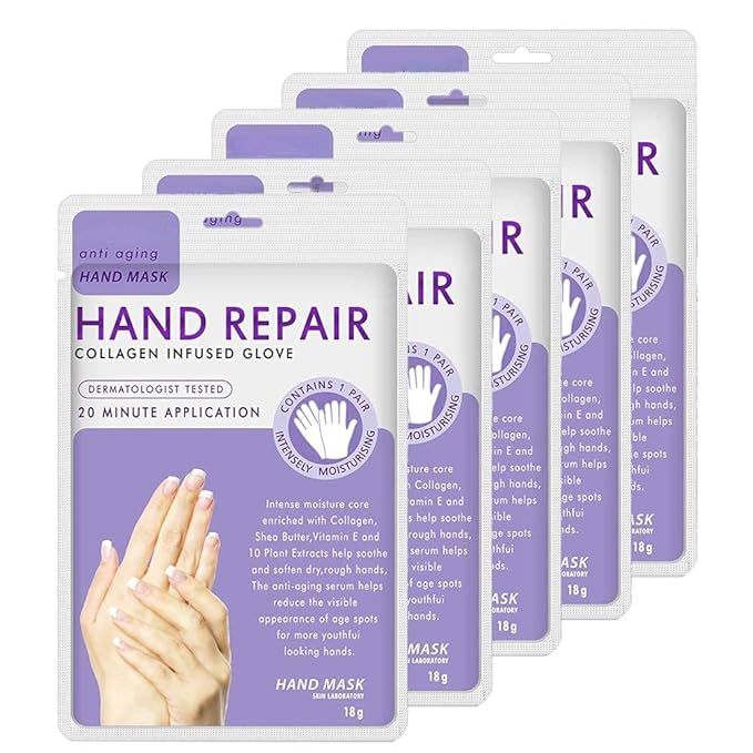 5 Pairs Hands Moisturizing Gloves, Hand Skin Repair Renew Mask Infused Collagen, Vitamins + Natural  | Amazon (US)
