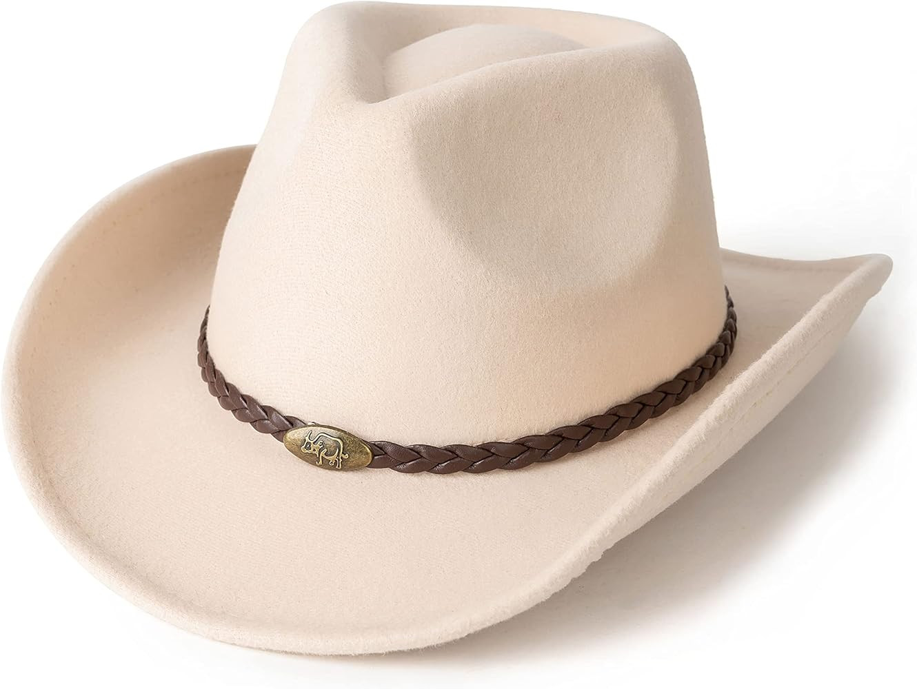 Men & Women's Classic Wide Brim Western Felt Cowboy Cowgirl Hat with Belt Buckle | Amazon (US)
