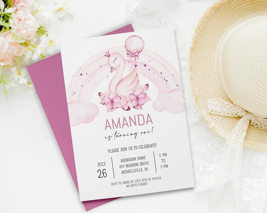 Swan Birthday Invitation, Enchanted Forest Princess Party, Birthday Template, Editable Text, Inst... | Etsy (US)