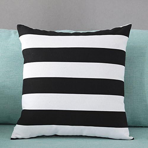TAOSON Black and White Stripe Pattern Home Decorative Cotton Canvas Square Toss Pillowcase Cushio... | Amazon (US)