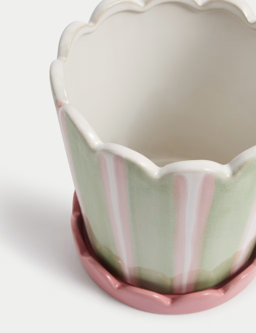 Scalloped Striped Ceramic Planter with Tray | Marks & Spencer (UK)