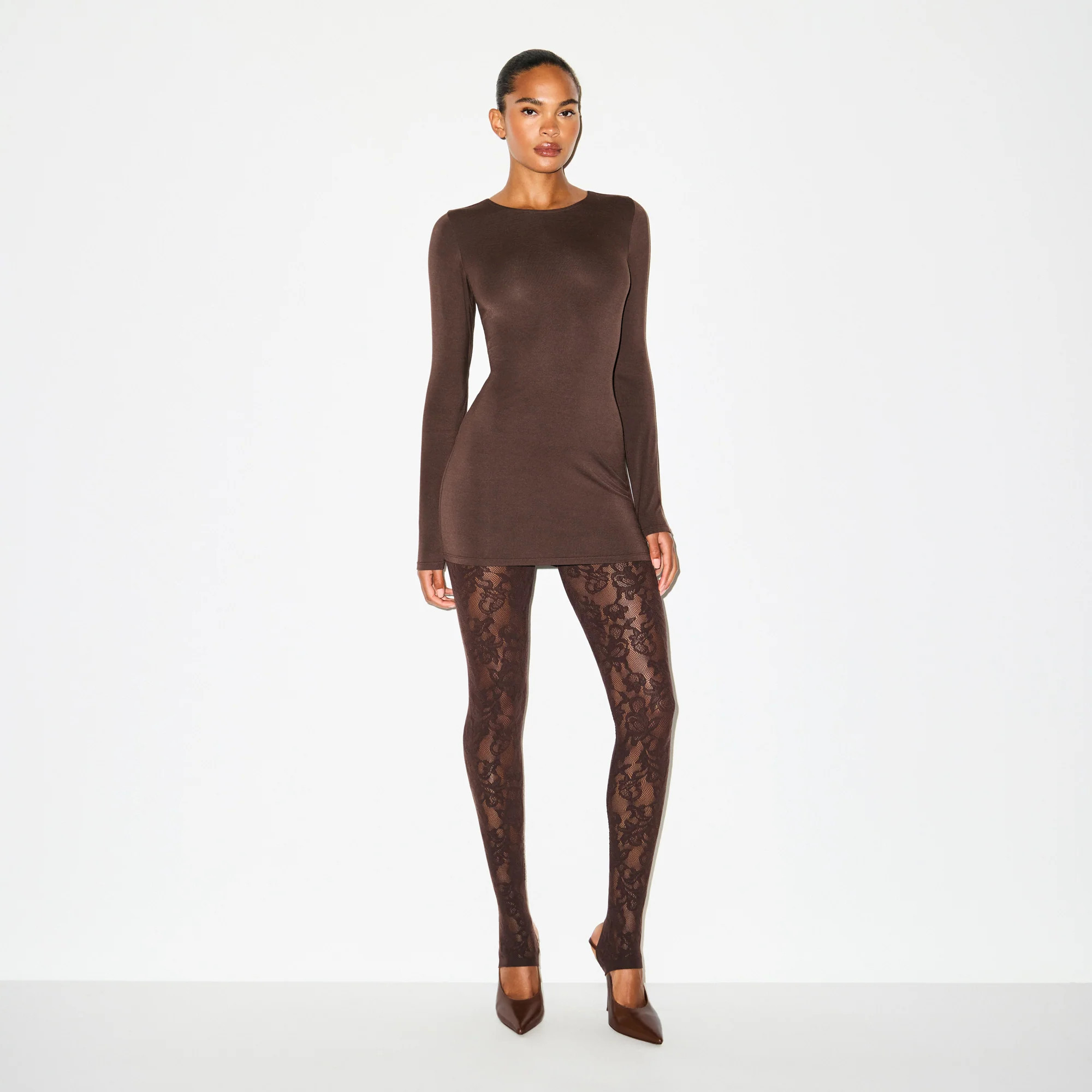 SKIMS Crewneck Mini Dress | Deep Neutral | Small | Smooth Layers | SKIMS (US)