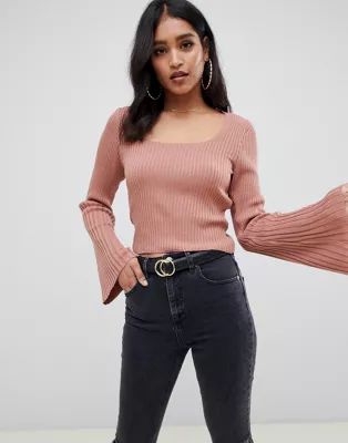 ASOS DESIGN square neck sweater with flared sleeve | ASOS US