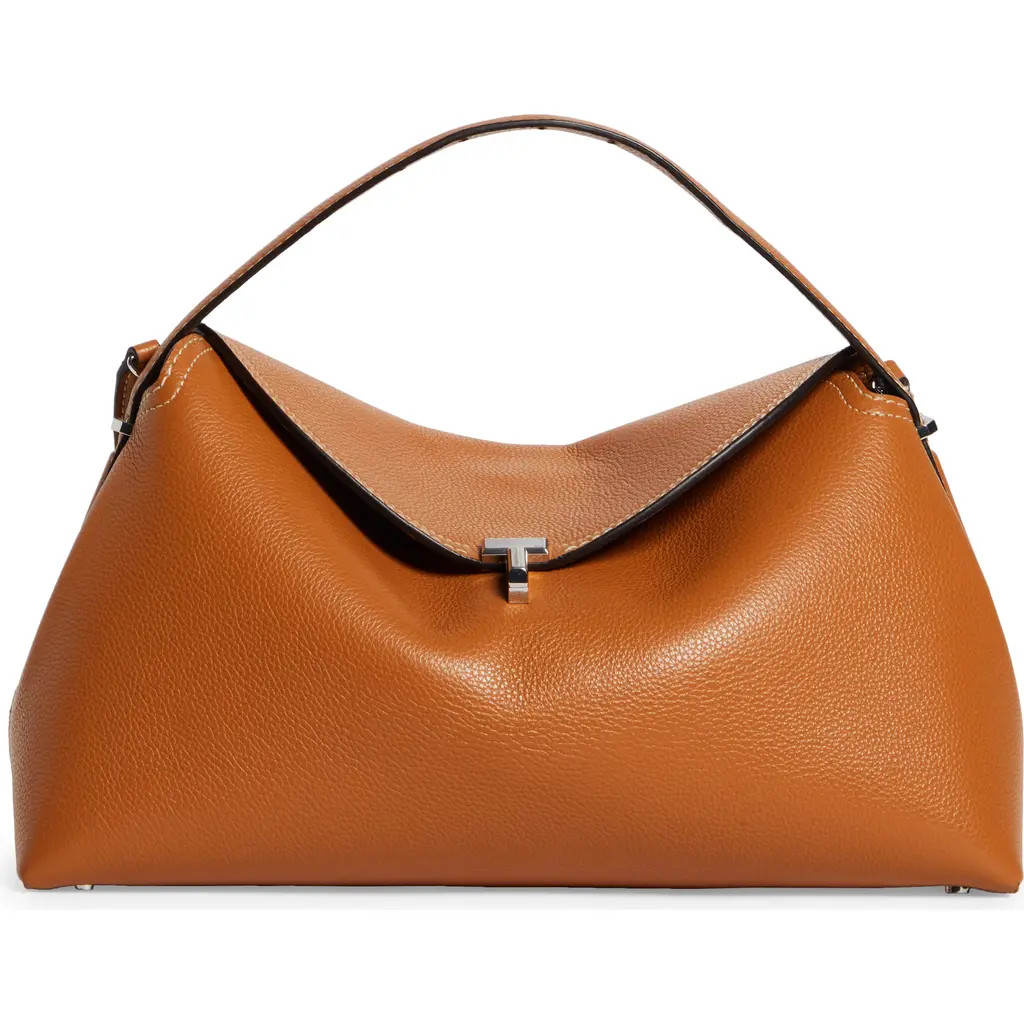 TOTEME T-Lock Curved Leather Shoulder Bag in Tan Grain at Nordstrom | Nordstrom