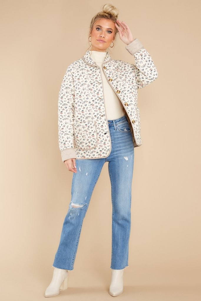 Grow For It Ivory Floral Print Reversible Jacket | Red Dress 