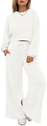 Fisoew Womens 2 Piece Outfits Casual Batwing Long Sleeve Sweatshirt Wide Leg Pants Loose Lounge S... | Amazon (US)