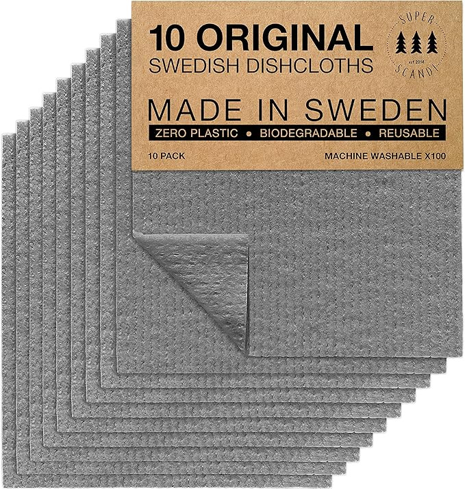SUPERSCANDI Swedish Dish Cloths Grey 10 Pack Reusable Compostable Kitchen Cloth Made in Sweden Ce... | Amazon (US)