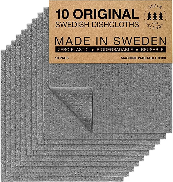SUPERSCANDI Swedish Dish Cloths Grey 10 Pack Reusable Compostable Kitchen Cloth Made in Sweden Ce... | Amazon (US)