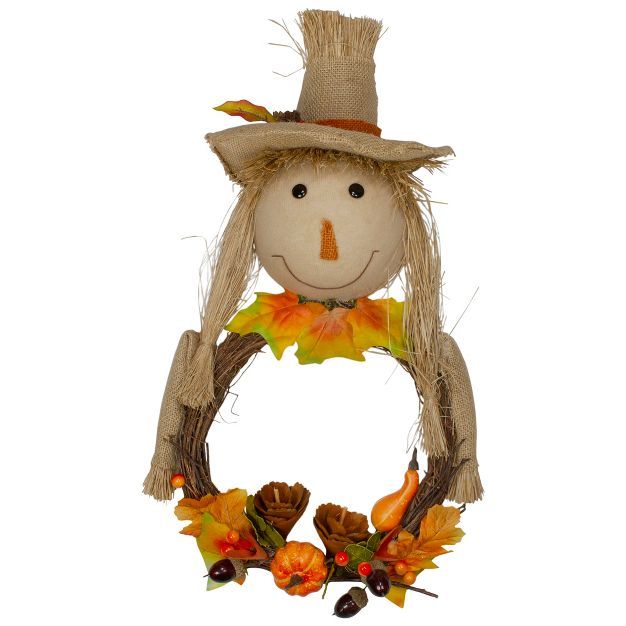 Northlight 20" Yellow and Tan Fall Harvest Scarecrow Artificial Wreath Wall Decor | Target