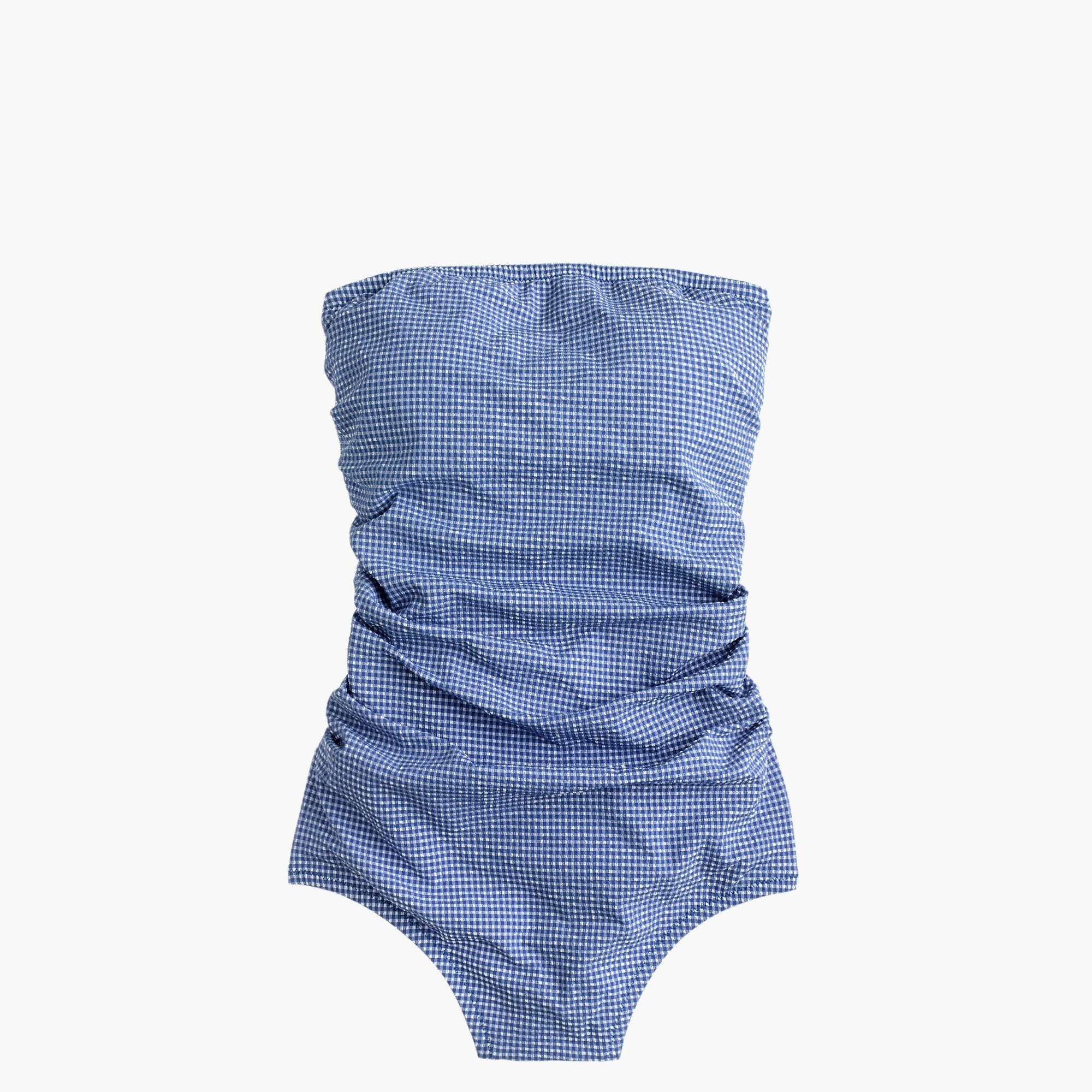 Ruched bandeau one-piece swimsuit in tiny gingham | J.Crew US