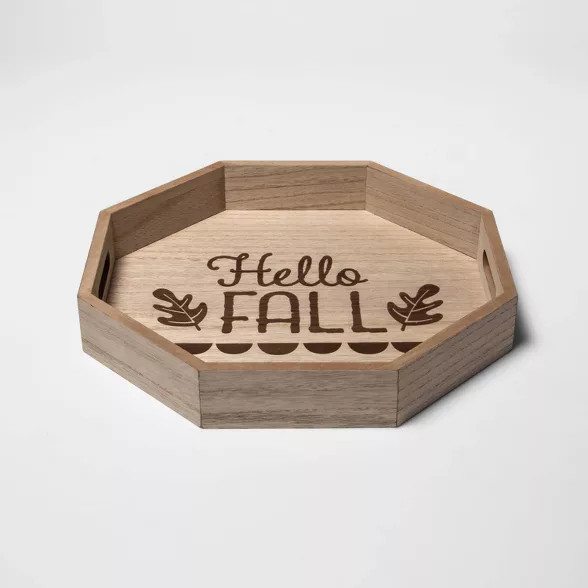 Harvest Brown "Hello Fall" Decorative Wooden Serving Tray - Spritz™ | Target