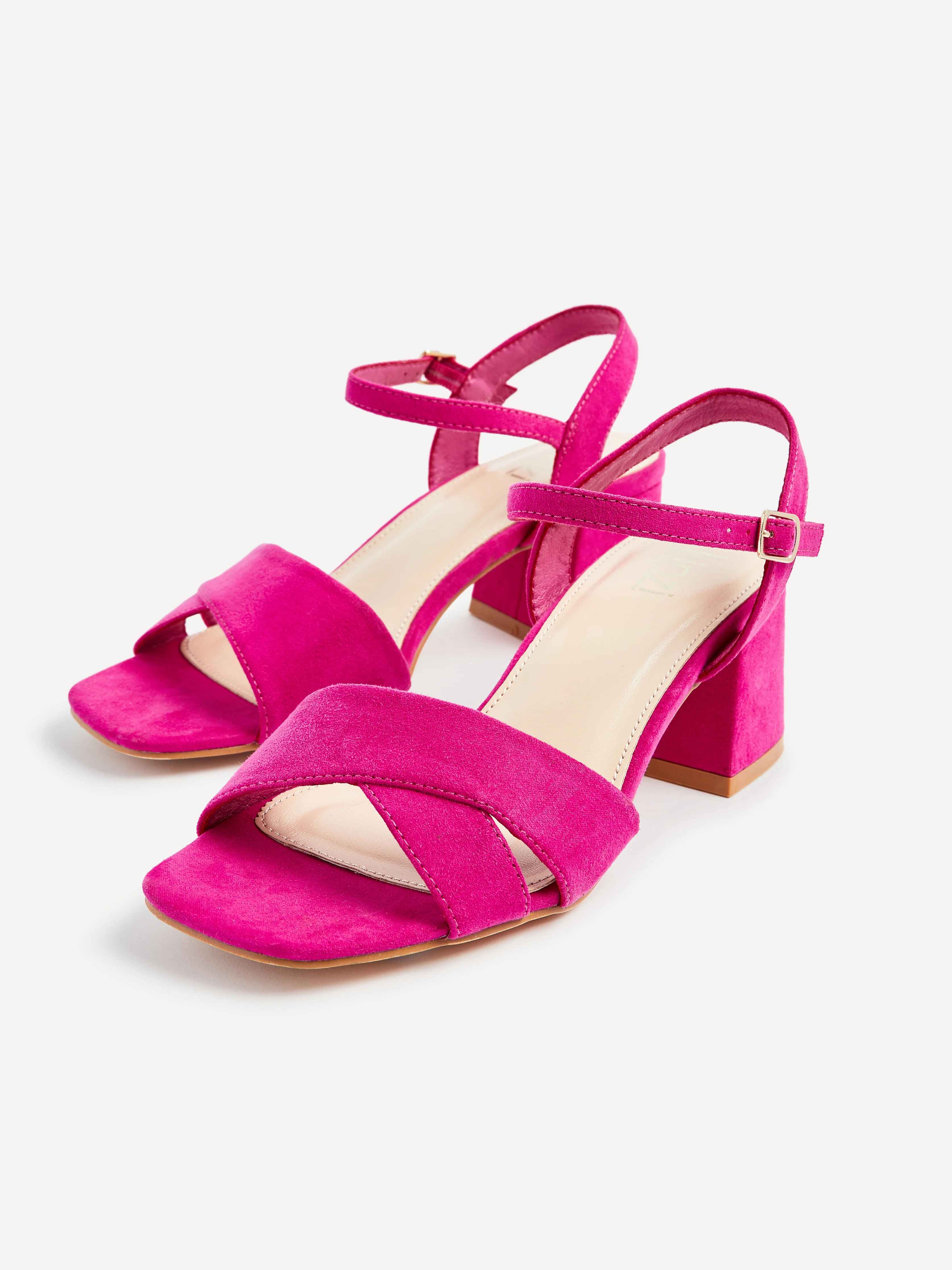 Wide Fit Hot Pink Suede Block Heeled Sandals | Linzi Shoes