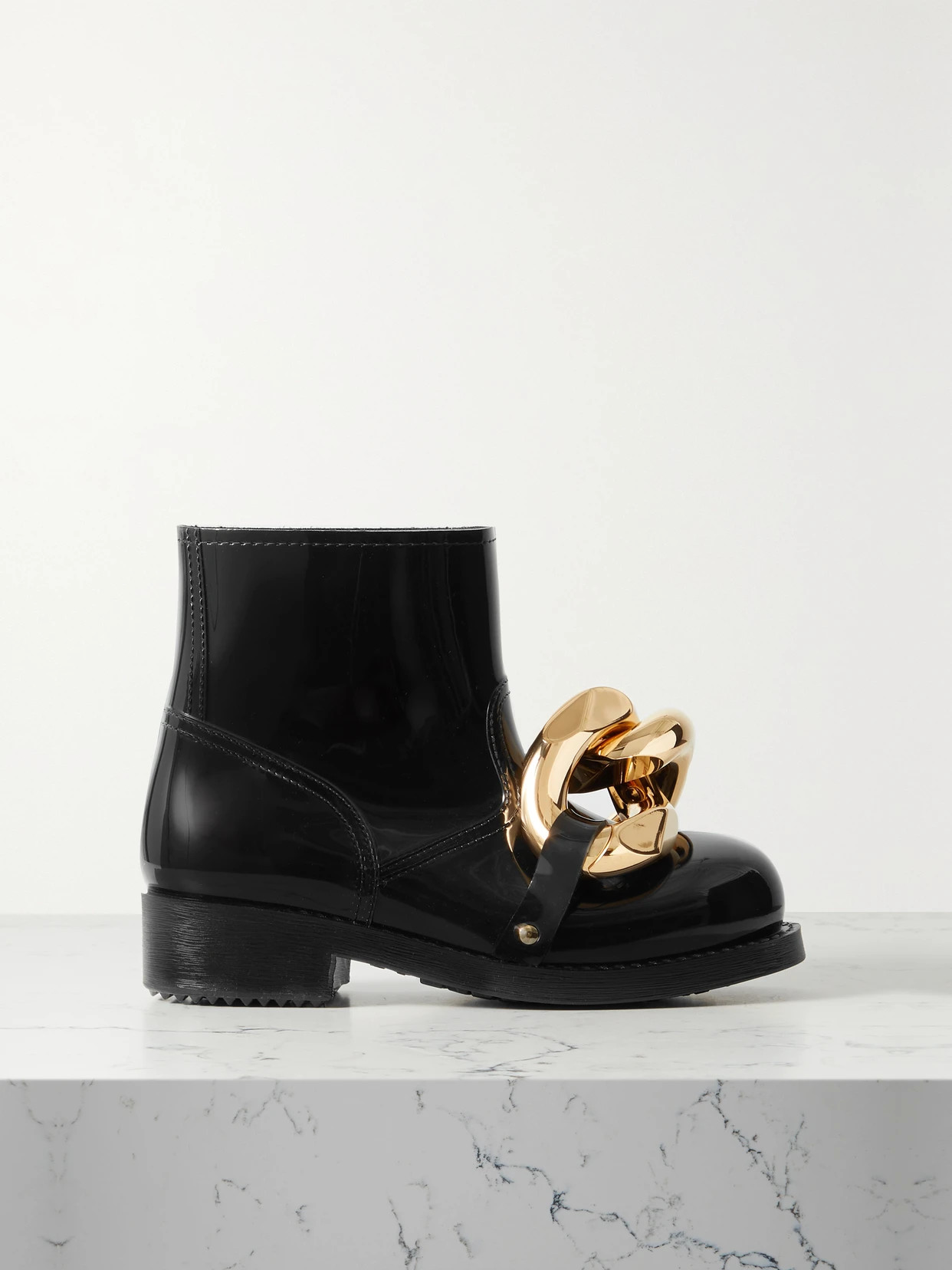 JW Anderson - Chain-embellished Glossed-rubber Rain Boots - Black | NET-A-PORTER (US)