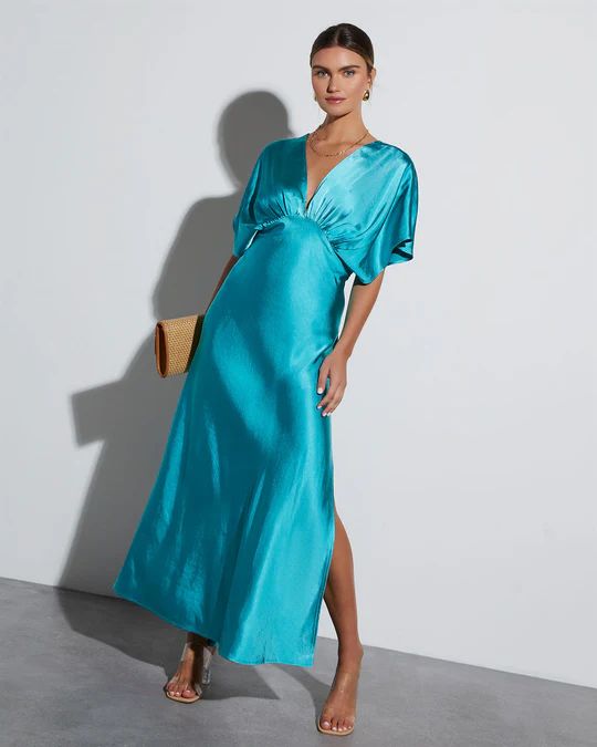 Theia Satin V-Neck Maxi Dress | VICI Collection