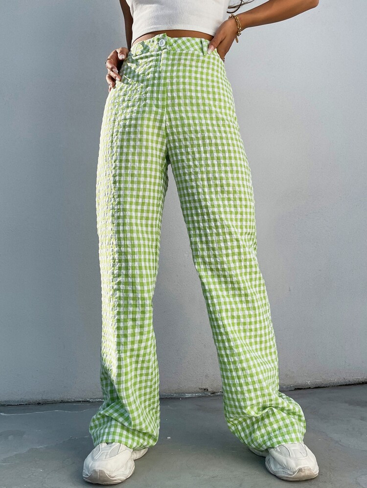 High Waist Gingham Print Wide Leg Pants | SHEIN